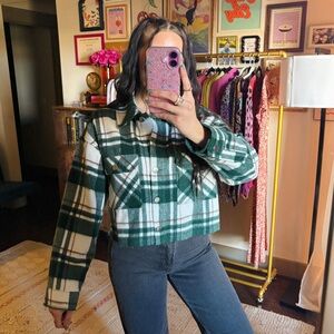 Zara Green Plaid Wool Blend Crop Jacket